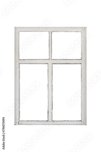 White wooden window isolated on transparent background.