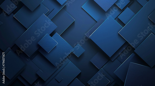 Blue and grey glossy squares abstract tech banner design. Modern abstract blue background design with layers of transparent material in square shapes in random geometric patterns.