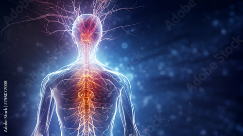 Human Brain Anatomy Medical Concept Anatomy of male brain pain with all joints pain in the blue background
 photo