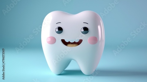 cute tooth 3D character on a blue pastel background