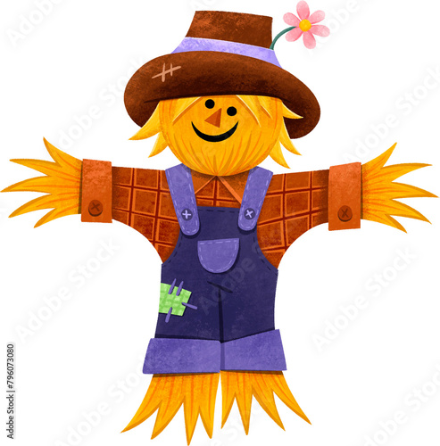 Foto Scarecrow hand drawn illustration in cartoon design