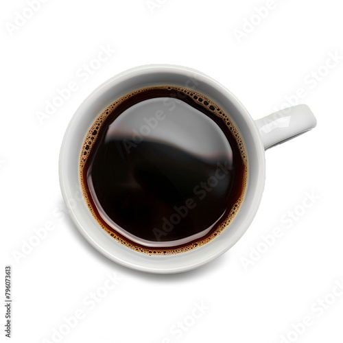 coffee cup isolated on a white background, coffee cup/mug with hot black coffee, isolated design element, top view