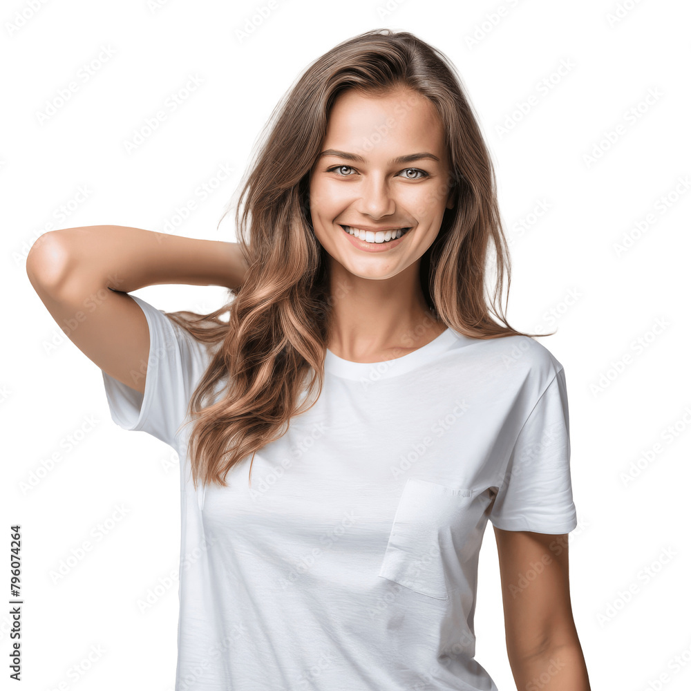 portrait of a model woman in white t shirt isolated on transparent background portrait of a model woman in white t shirt isolated on transparent background