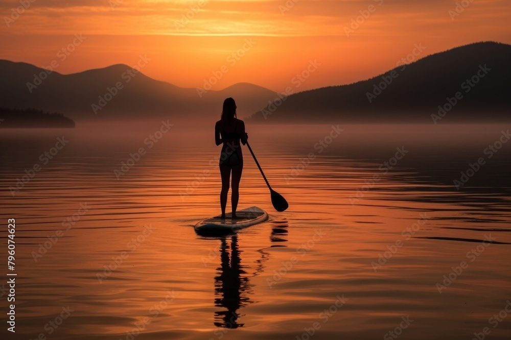 Woman paddle oars outdoors