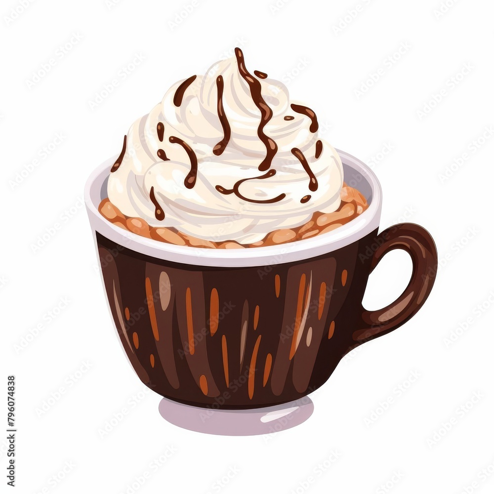 A cup of Hot Chocolate overflowing with marshmallows and topped with whipped cream and chocolate shavings, seamless background, A cup of Hot Chocolate overflowing with marshmallows and topped with whipped cream and chocolate shavings, seamless background,