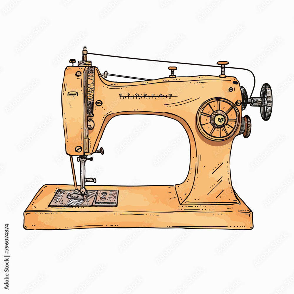 Sewing machine. Hand drawn vector illustration of a sewing machine.