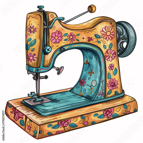 Sewing machine. Hand drawn vector illustration of a sewing machine.