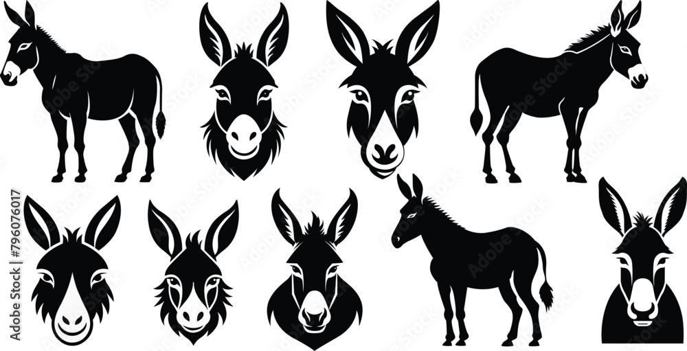 Fotografie Donkey silhouettes set