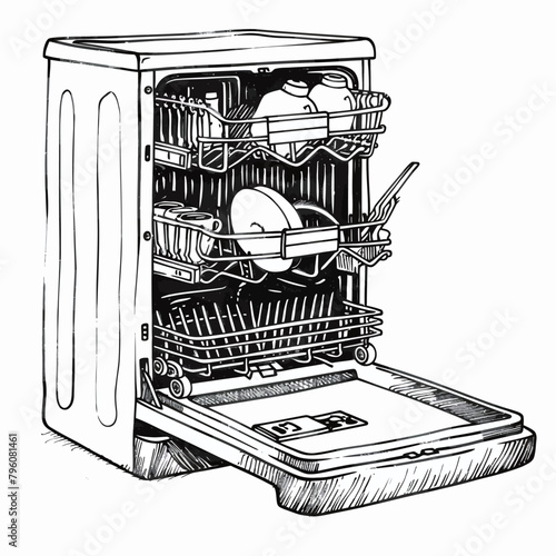 Dishwasher. Vector illustration of a doodle dishwasher.