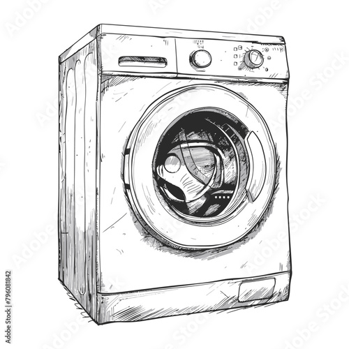 Washing machine on a white background. Vector illustration in sketch style.