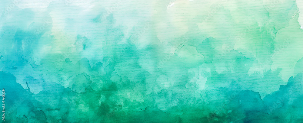 Blue green watercolor paint splash, blotch background, fringe bleed wash and bloom design, blobs of paint, old turquoise vintage watercolor paper grain texture. Turquoise and white abstract nature art