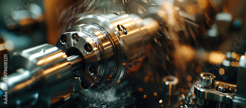 A close-up shot of a precision milling machine at work. Generative AI.
