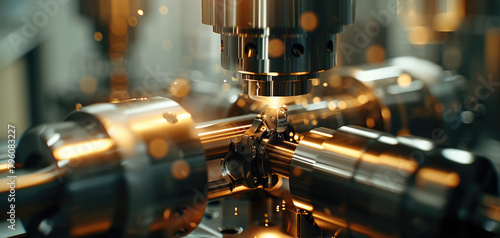 A close-up shot of a precision milling machine at work. Generative AI. photo