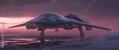 A stealth bomber blending seamlessly with the fading light    , Futuristic , Cyberpunk photo