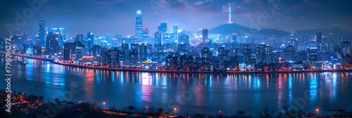 night view of the city of night,  South Korea in spring at night and skyscrapers S © Ajay