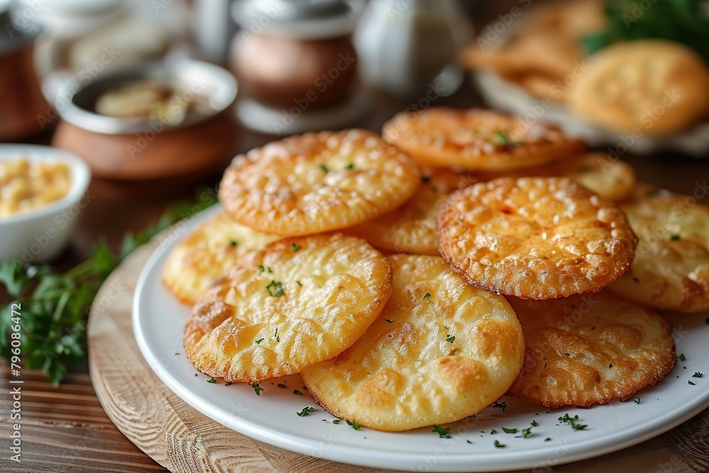 Puris on white plate isolated, top view. Indian food . realistic photo shoot Puris on white plate isolated, top view. Indian food . realistic photo shoot