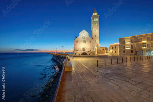 The Piazza Duomo with the famous cathedral in Trani at dawn
