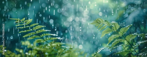 background banner with ferns and raindrops