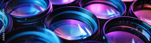 Detailed examination of lens elements glowing under black light
