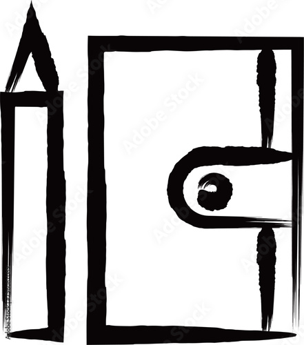 防災に必要な持ち物の筆書き単品アイコン　手帳　ペン