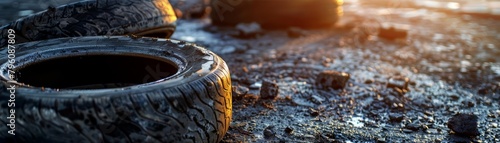 Innovative technologies in recycling convert used tires into rubberized asphalt for roads, showcasing how recycling contributes to sustainable urban development, science concept