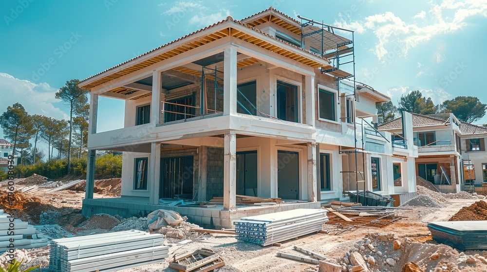 A construction building an house. Generative AI. A construction building an house. Generative AI.