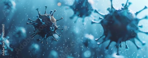 3d render of corona virus on blue background photo