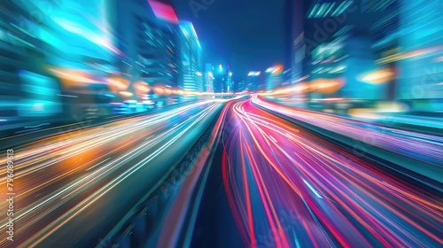 City street light background, night, movement on highway road, blurred image. generate ai