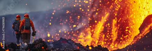 Volcanologists, a specialized branch of geologists, analyze volcanic activity to forecast eruptions and assess hazards to nearby communities, science concept photo