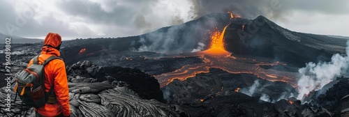 Volcanologists, a specialized branch of geologists, analyze volcanic activity to forecast eruptions and assess hazards to nearby communities, science concept photo