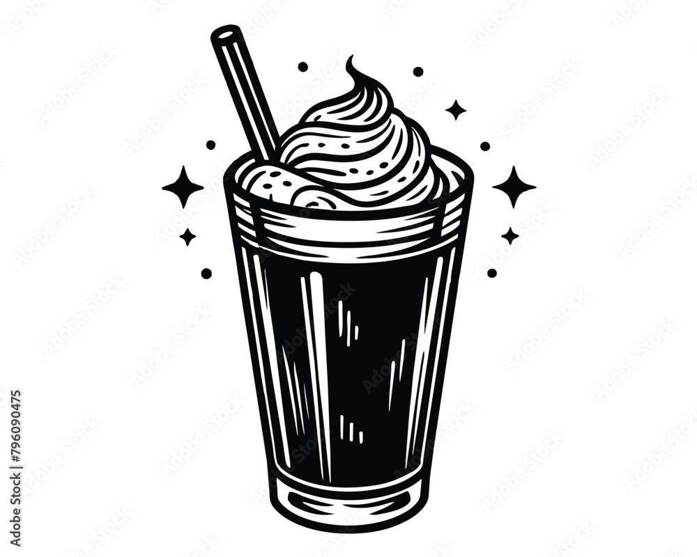 Vector illustration hand drawn glass of Latte coffee