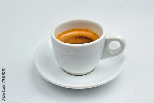 Freshly brewed espresso in white cup, isolated 