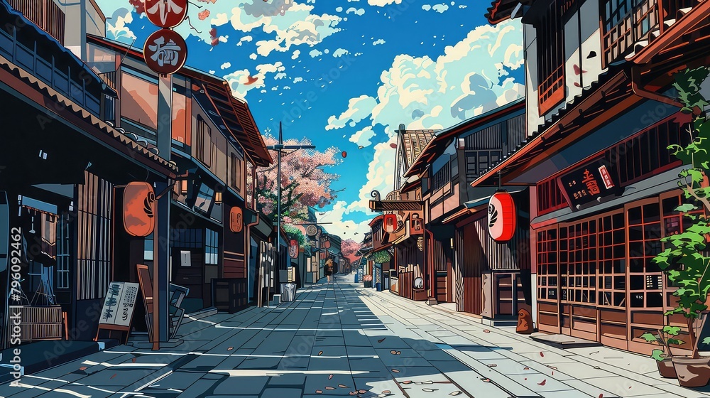 Obraz premium Japanese building architected Fuji mountain in background. AI generated