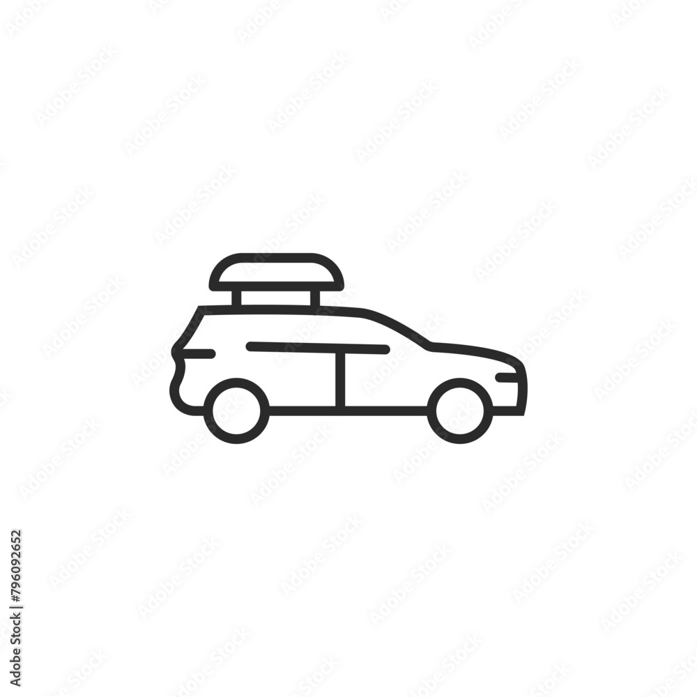 Car icon. Simple car icon with roof rack for travel, tourism, and transportation themes in social media, app, and web design. Vector illustration.