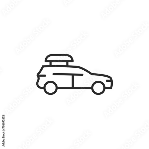 Car icon. Simple car icon with roof rack for travel, tourism, and transportation themes in social media, app, and web design. Vector illustration.