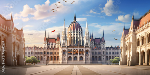 Budapest Hungary Parliament Building on the Danube river Beautiful building of Parliament in Budapest popular travel destination AI Generated
 photo