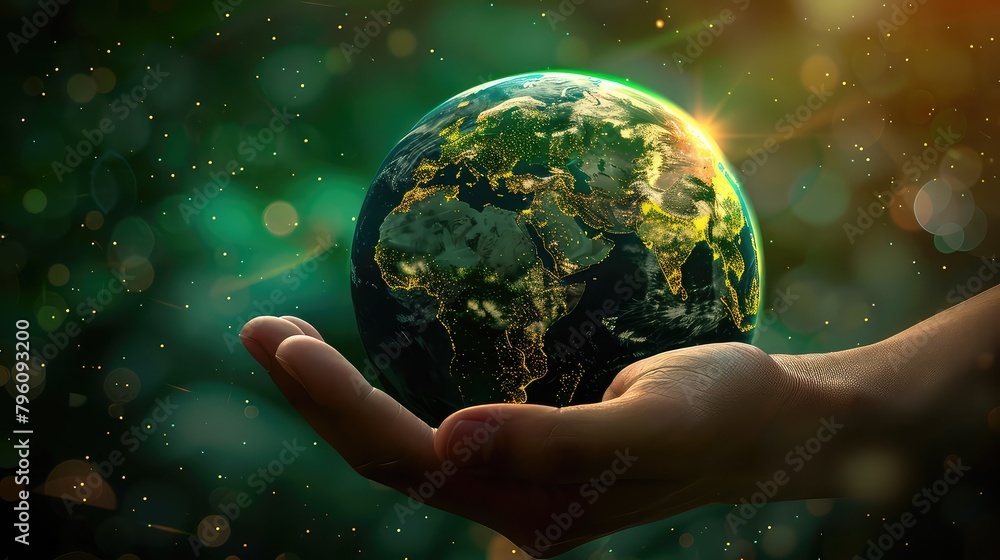 World environment and earth day concept with globe, nature and eco friendly environment. Generative AI World environment and earth day concept with globe, nature and eco friendly environment. Generative AI