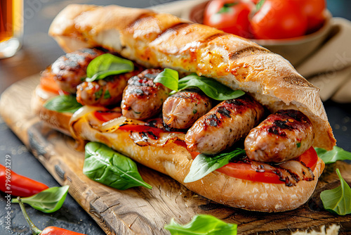 Sandwich made with flame-grilled sausage in Italian style