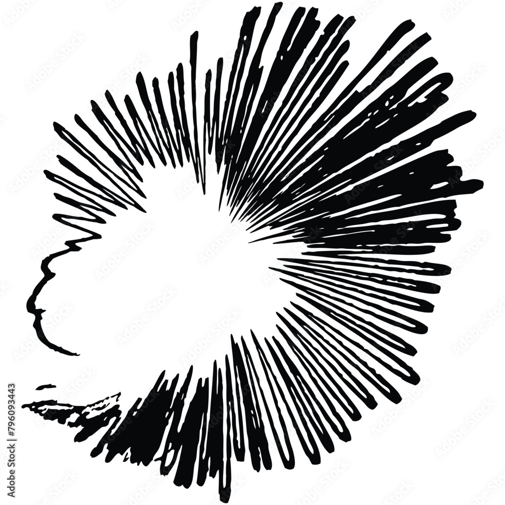 paintbrush with black ink in old style, abstract circle with brush stroke
