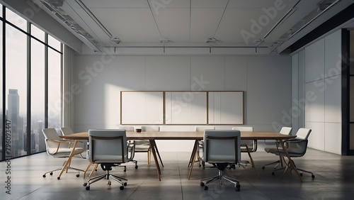 Conference office room with blank white wall, workplace concept