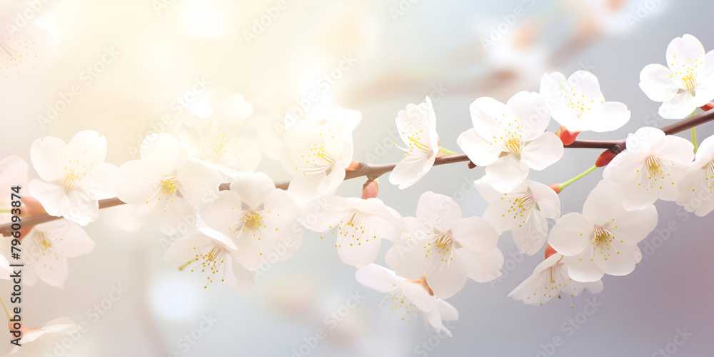 A branch of cherry blossoms with the sun shining on it Nature Beauty background
