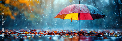umbrella in the rain,
Nature drop raining shower outdoors colorful aut  photo