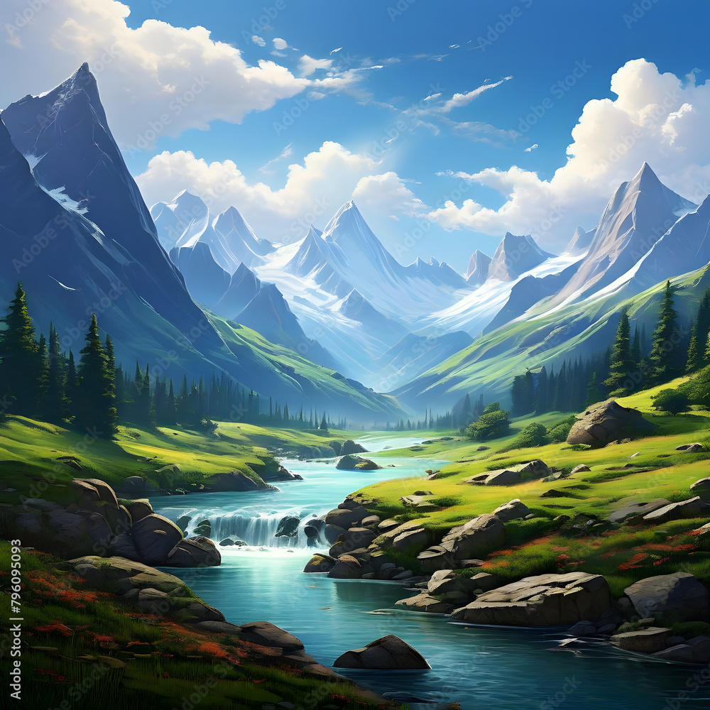 landscape with lakes, mountains, and blue sky. Nature background images. Serene mountains images.