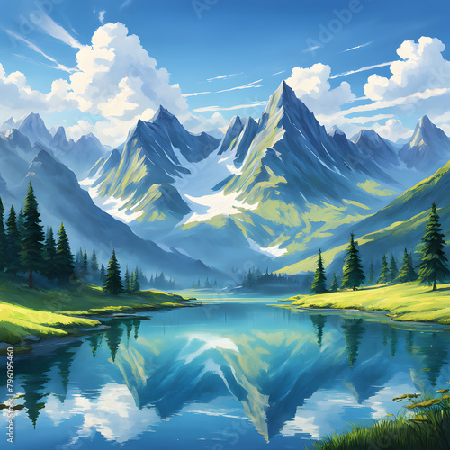 lake in the mountains with a blue sky. Nature background image. Serene mountains images.