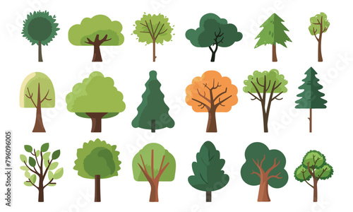 a collection of trees with different colors and shapes.