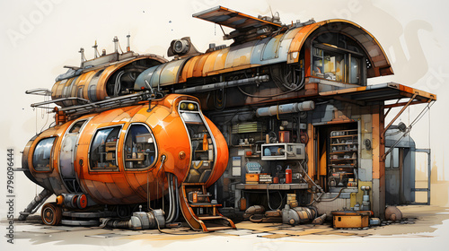 Hovercraft Garage watercolor style
