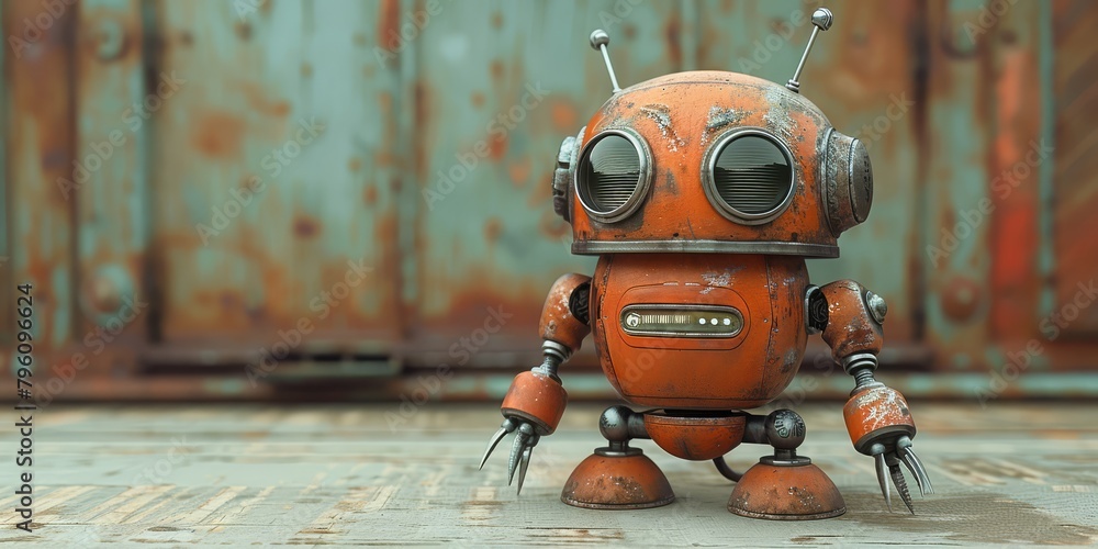 Retro robot dances to upbeat swing music, bobbing its antennae and clapping claw hands Retro robot dances to upbeat swing music, bobbing its antennae and clapping claw hands