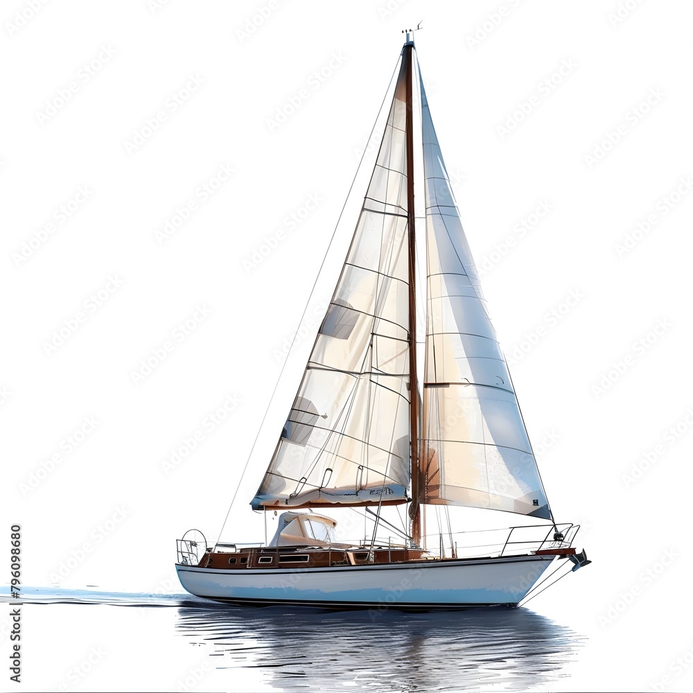 sailing boat on the sea on white background, Sailing boat ship vector art illustration image wallpaper, Small sail boat isolated on white