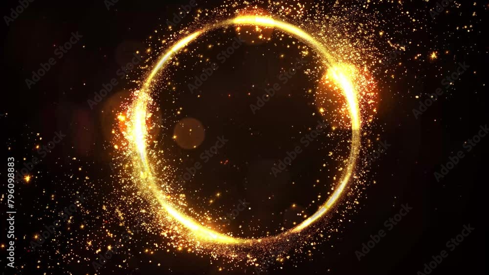 gold glitter circle of light shine sparkles and gold. seamless looping overlay 4k virtual video animation background