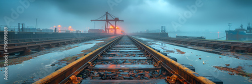 panorama of the town,
Dockyard railway tracks and cargo cranes Felixst photo